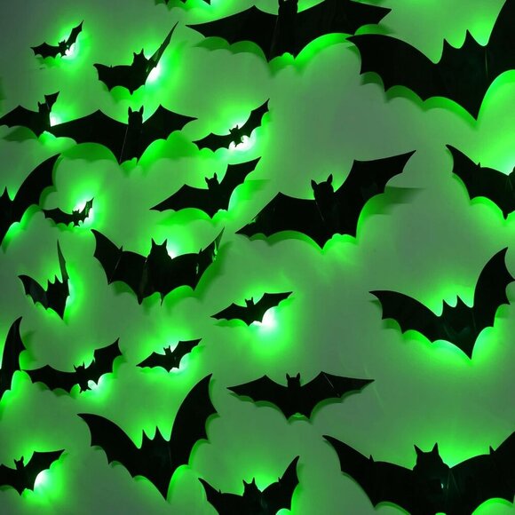 Other - 36 Pack Bats Halloween Decorations- Light Up Bat Wall Stickers with Green LED, 3